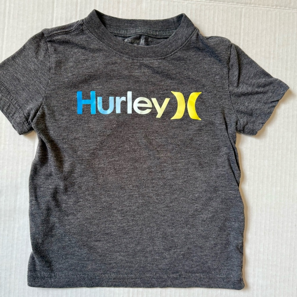 Hurley Kids Charcoal Tee with Blue and Yellow Logo- boys 3T